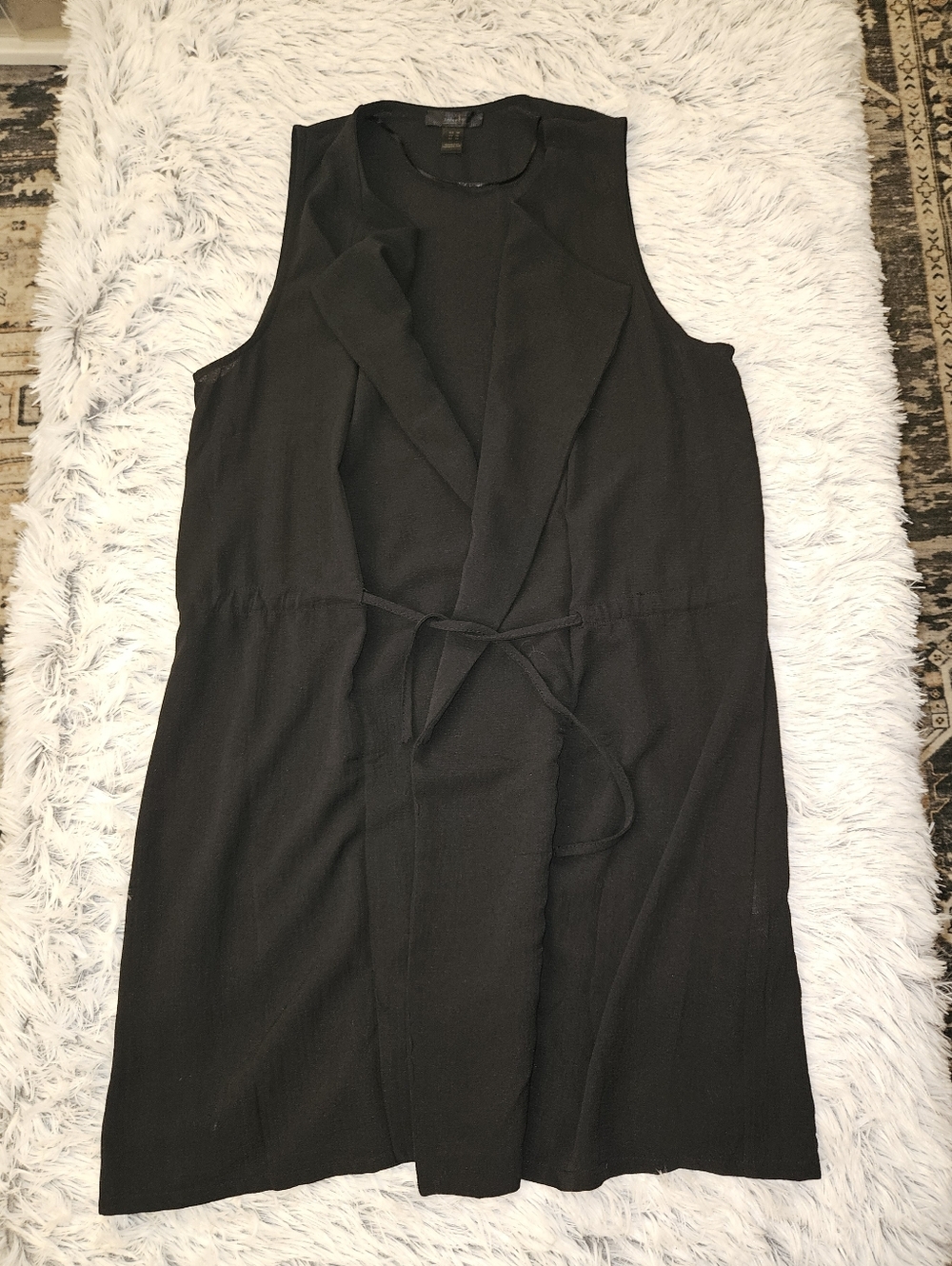 Streetwear Society Black Sleeveless Duster Vest Tie Waist Semi Sheer Size Medium